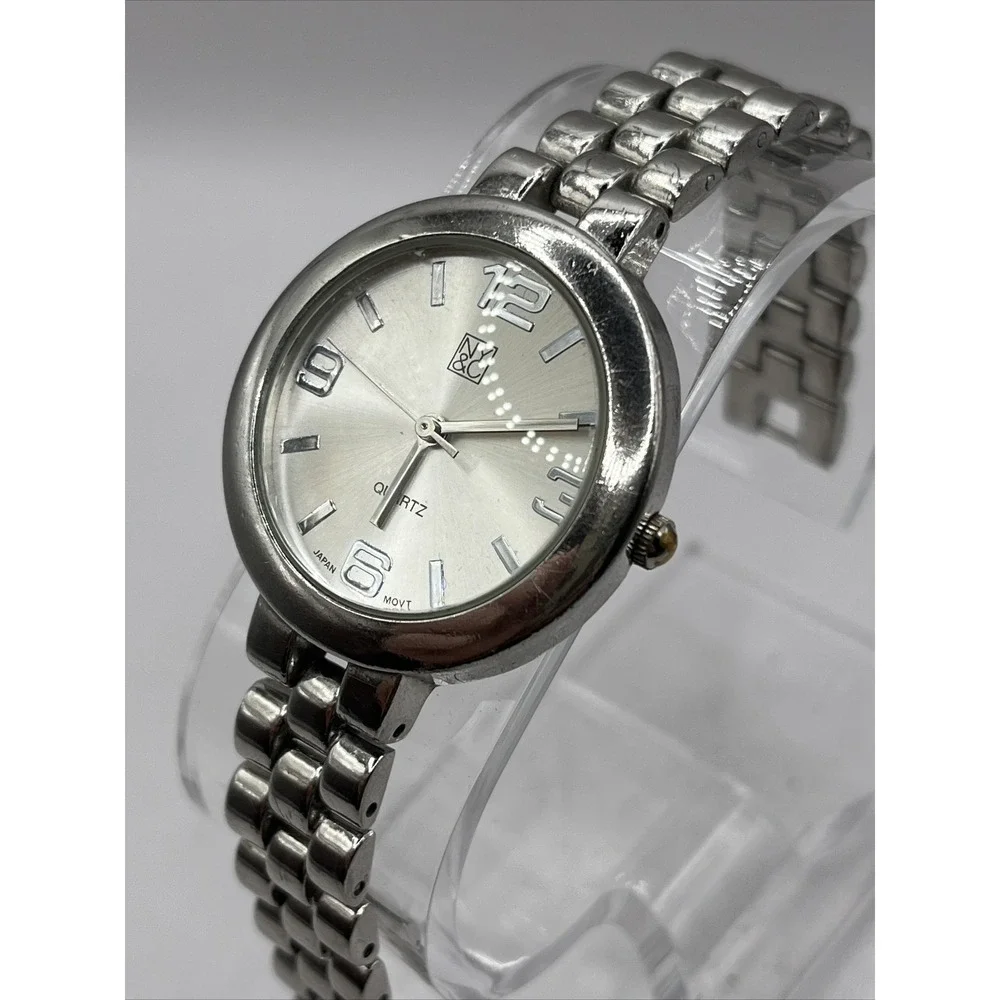 NY&C Women's Quartz Watch Silver Tone Band 31mm Case- New Battery